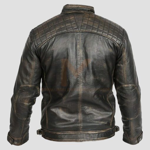 Distress Biker Leather Jacket For Men