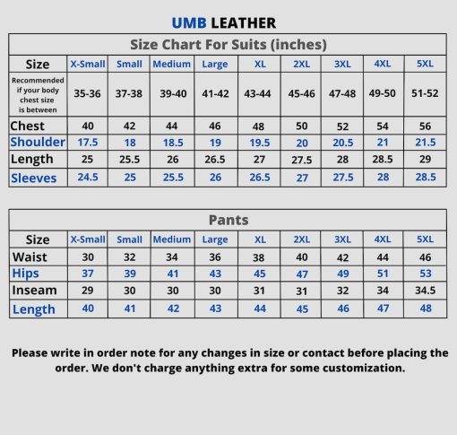 Suits Size Chart