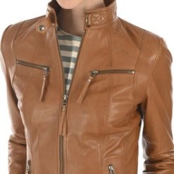 Tan Brown Leather Jacket Front View