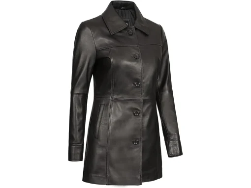 Classic Women’s Black Leather Coat