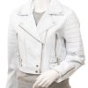 Women Cropped White Leather Jacket Front View