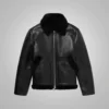 Men's Shearling Lined Leather Black Trucker Jacket with Removable Fur Collar